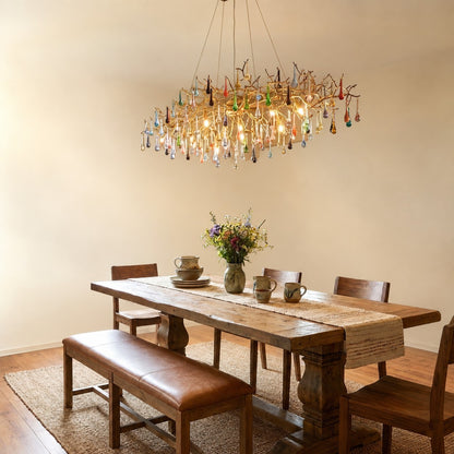 Colorful Raindrop Brass Branch Chandelier