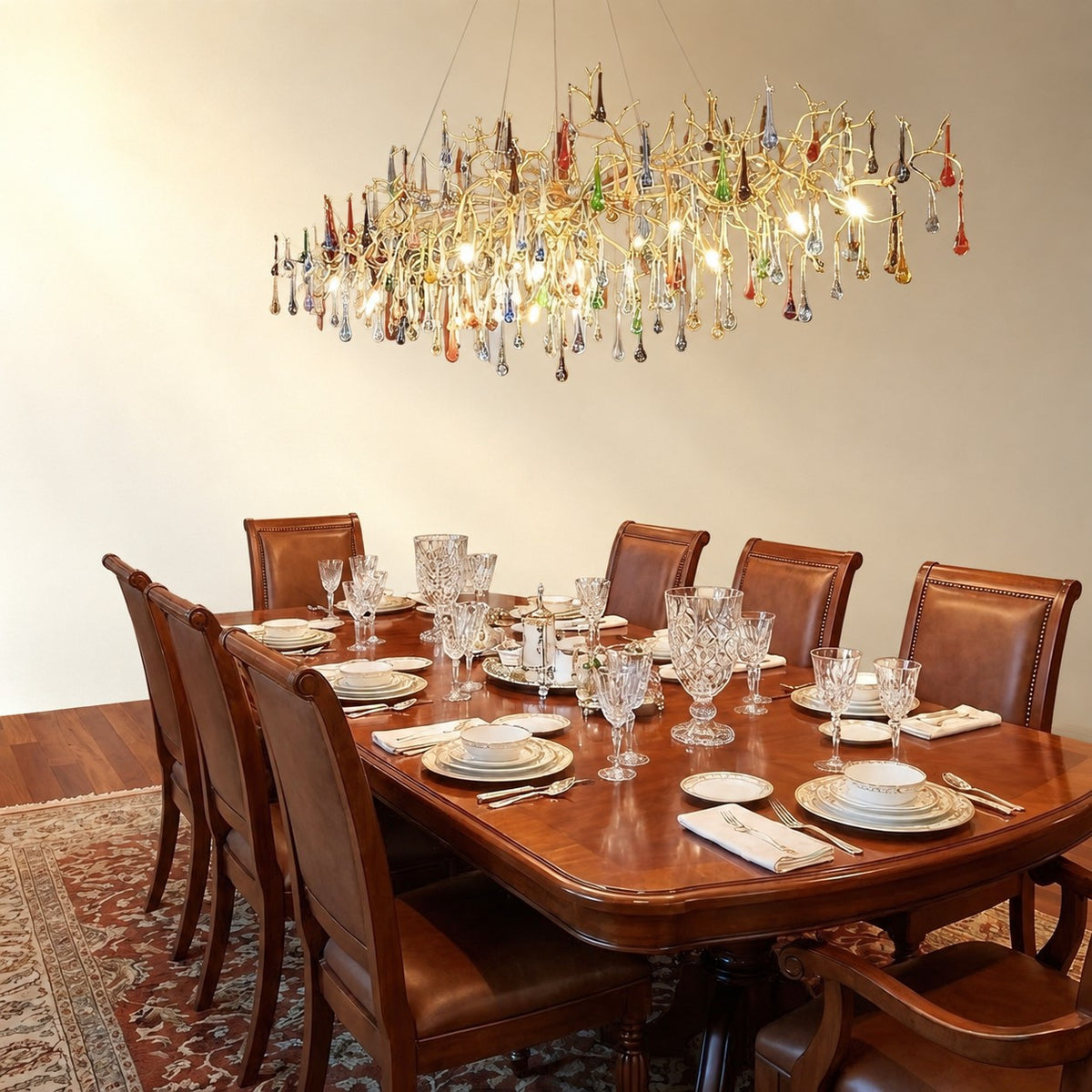 Colorful Raindrop Brass Branch Chandelier
