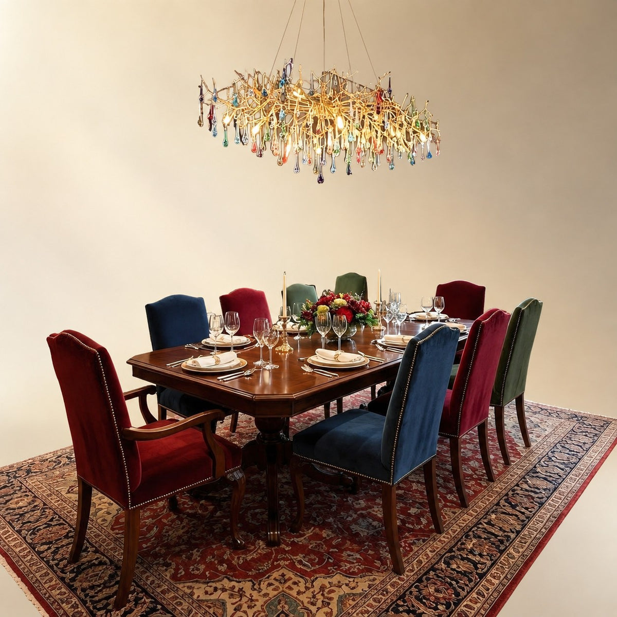 Colorful Raindrop Brass Branch Chandelier