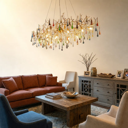Colorful Raindrop Brass Branch Chandelier