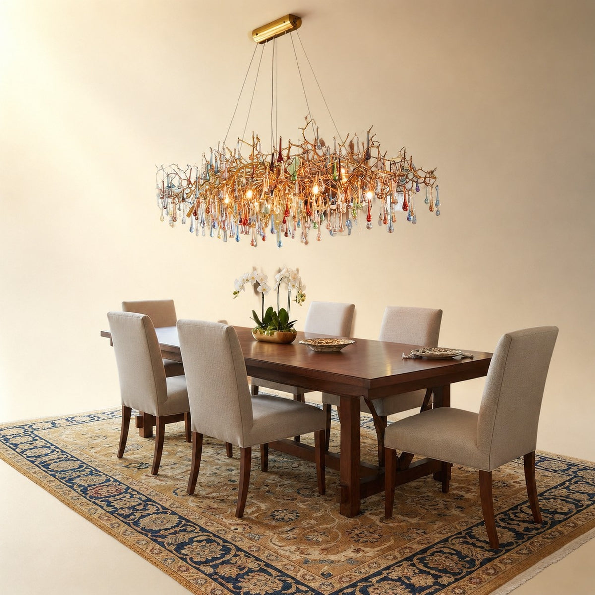 Colorful Raindrop Brass Branch Chandelier