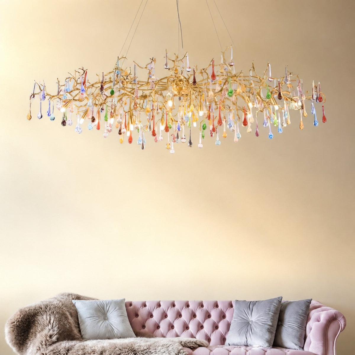 Colorful Raindrop Brass Branch Chandelier