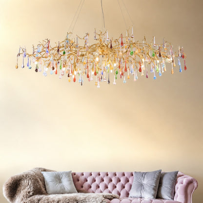 Colorful Raindrop Brass Branch Chandelier