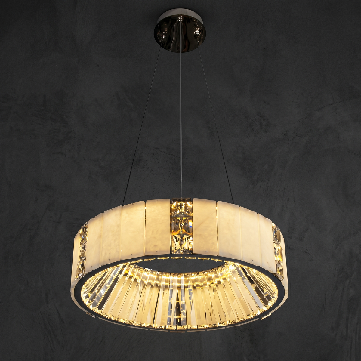 Paeen Modern Alabaster Round Drum Chandelier