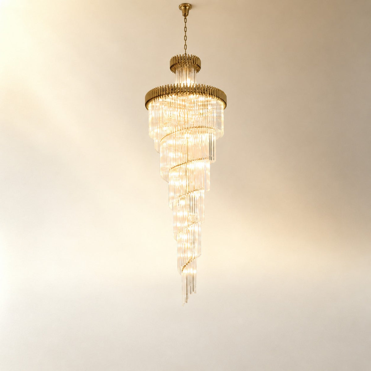 Crystal Spiral Chandelier – Gold Finish, 39‑in Diameter