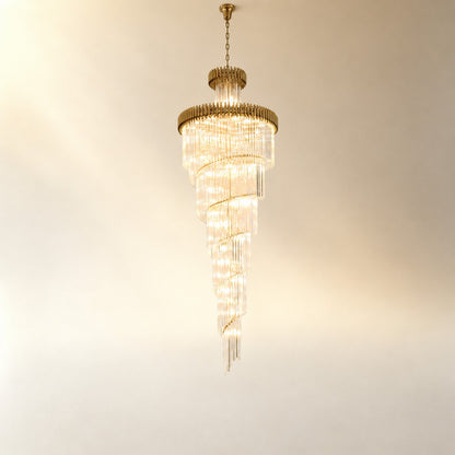 Crystal Spiral Chandelier – Gold Finish, 39‑in Diameter