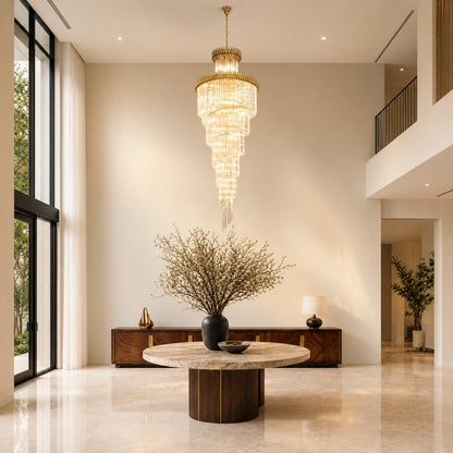 Crystal Spiral Chandelier – Gold Finish, 39‑in Diameter