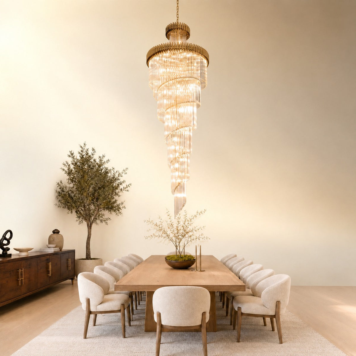 Crystal Spiral Chandelier – Gold Finish, 39‑in Diameter