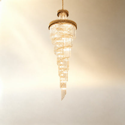 Crystal Spiral Chandelier – Gold Finish, 39‑in Diameter