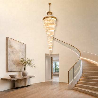 Crystal Spiral Chandelier – Gold Finish, 39‑in Diameter