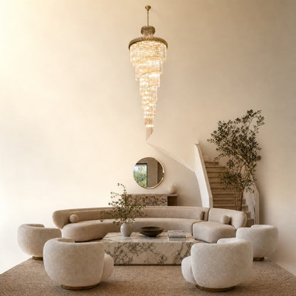 Crystal Spiral Chandelier – Gold Finish, 39‑in Diameter