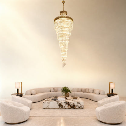 Crystal Spiral Chandelier – Gold Finish, 39‑in Diameter