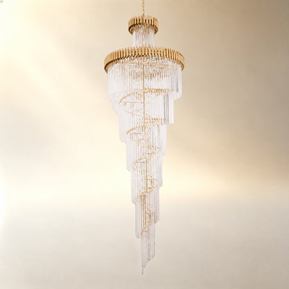 Crystal Spiral Chandelier – Gold Finish, 39‑in Diameter