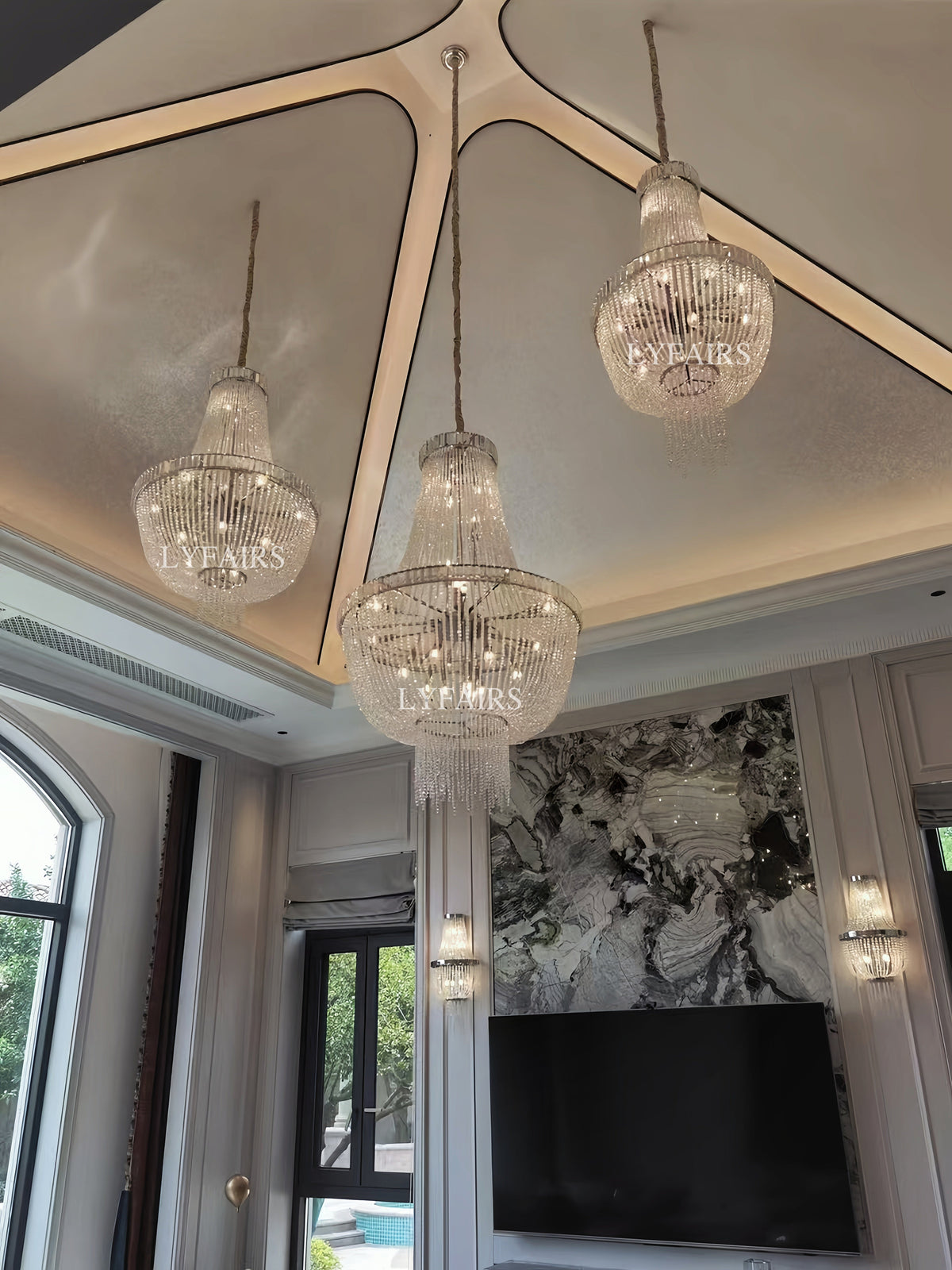 Lyfairs Luxury Modern Empire Crystal Chandelier for High-ceiling living room
