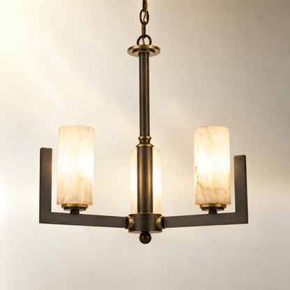 Cylinder 3-arm Alabaster Pendant Light