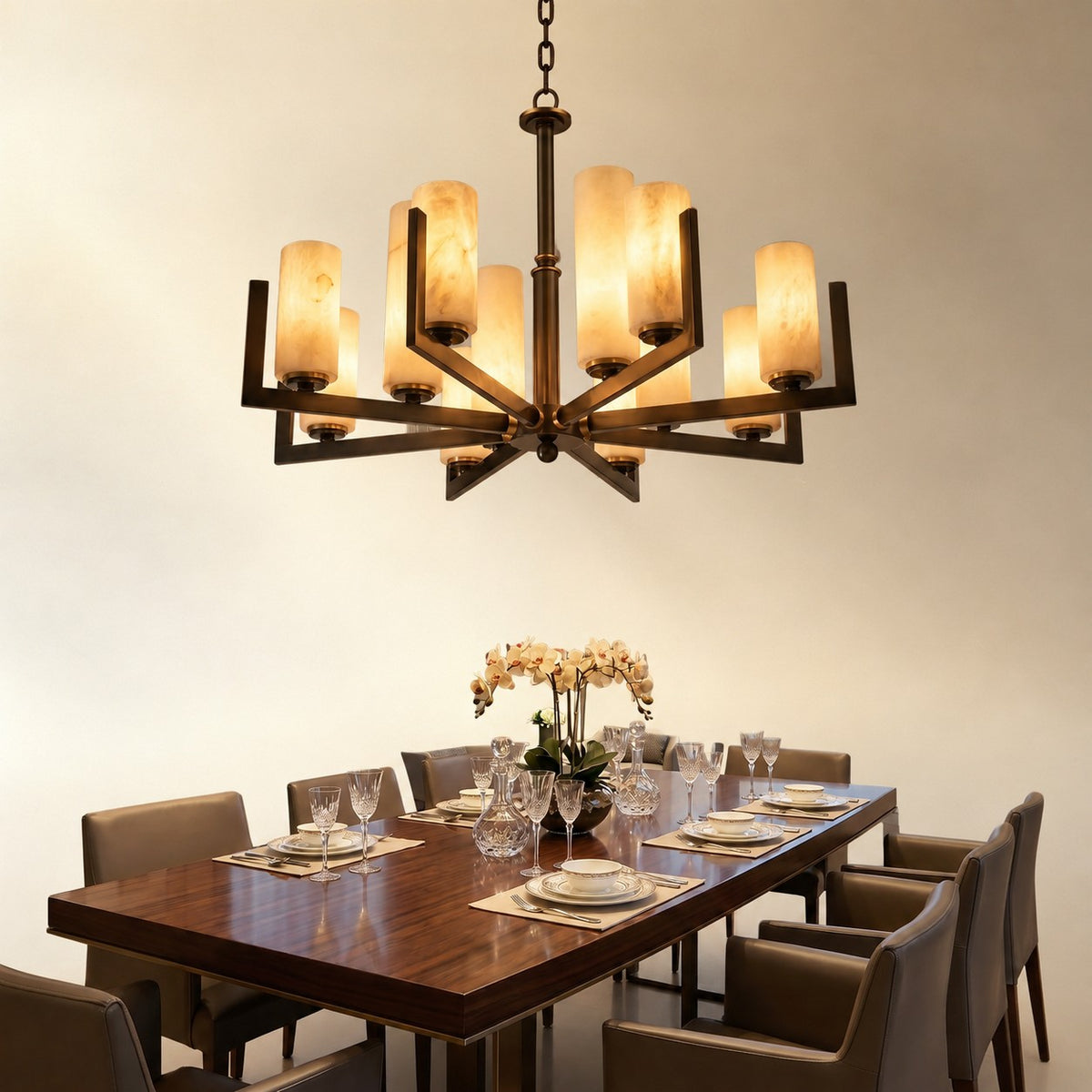 Cylinder 3-arm Alabaster Pendant Light