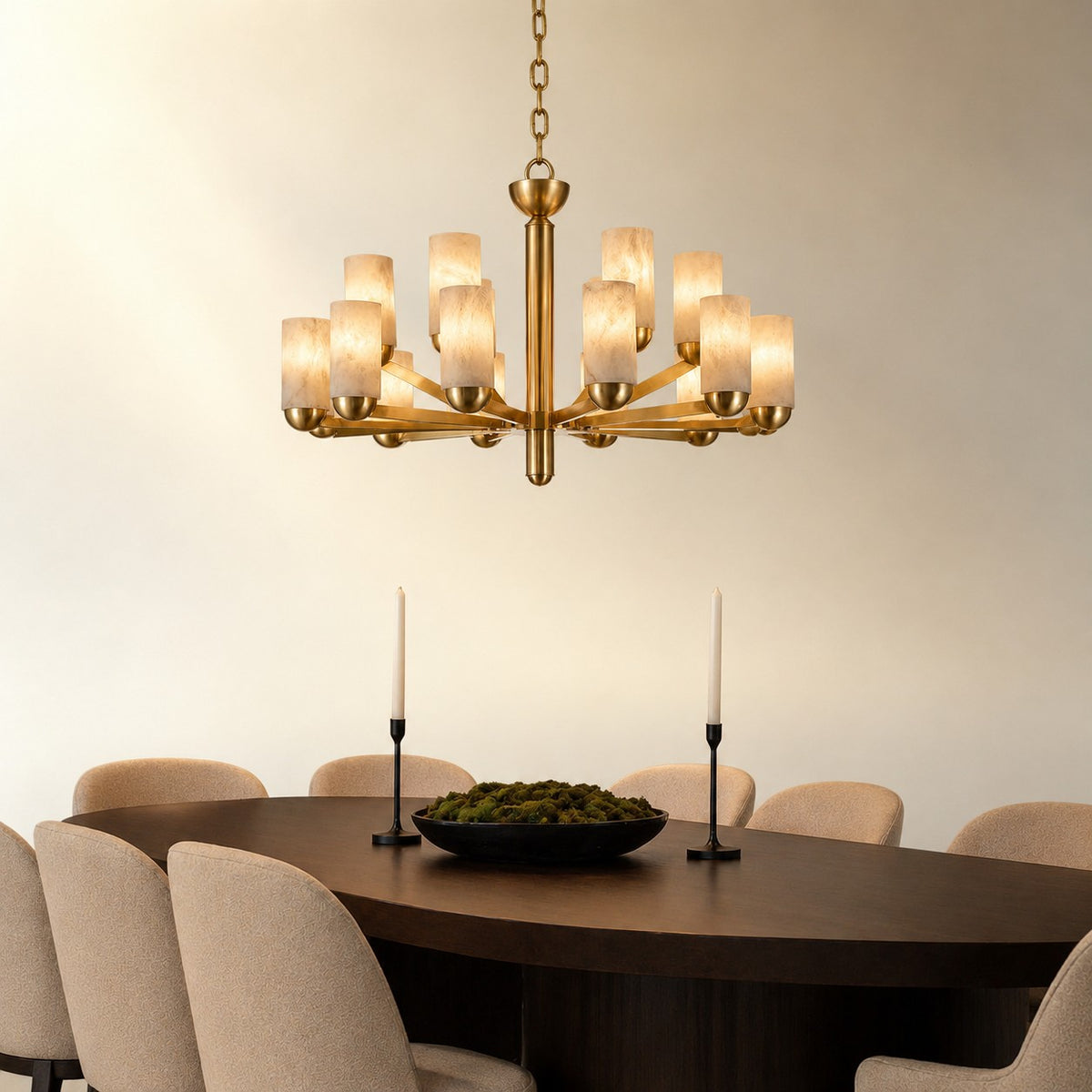 Cylinder Shade Alabaster Pendant Light