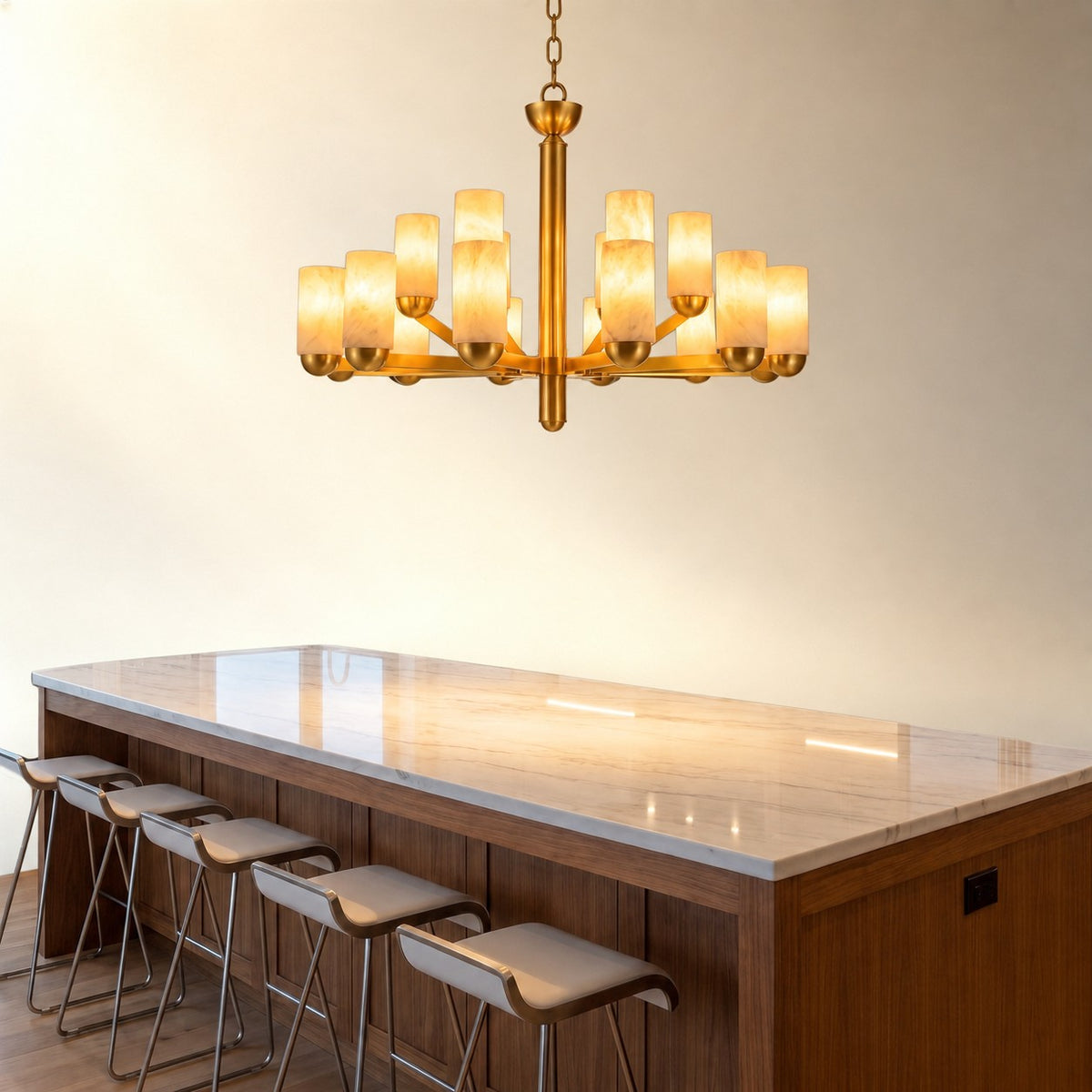 Cylinder Shade Alabaster Pendant Light