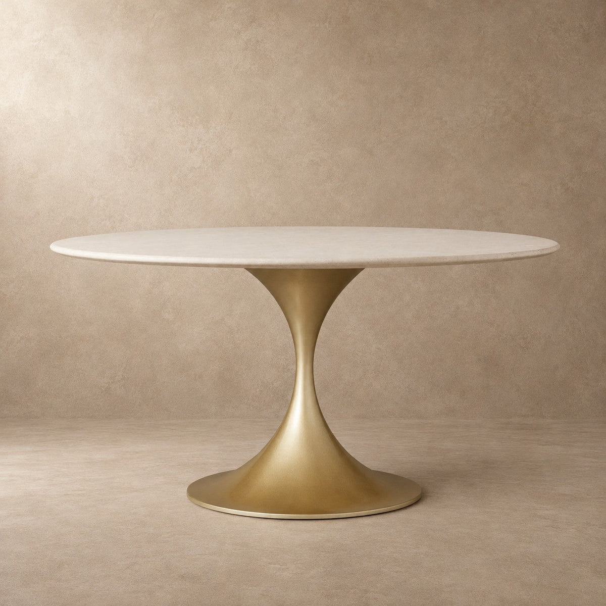 Round Stone-Top Steel-Base Dining Table