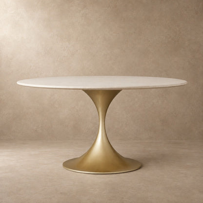 Round Stone-Top Steel-Base Dining Table