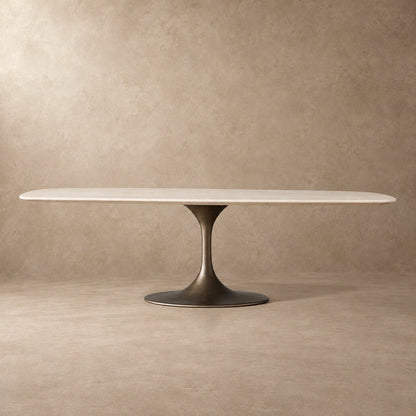 Happyarcadian Steel Base Marble Surface Dining Table