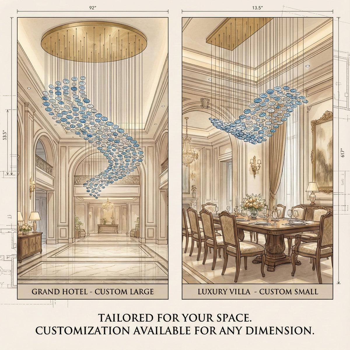 The Flying Surge LED Chandelier | Custom Size & Made-to-Order Lighting for Luxury Homes & Commercial Spaces