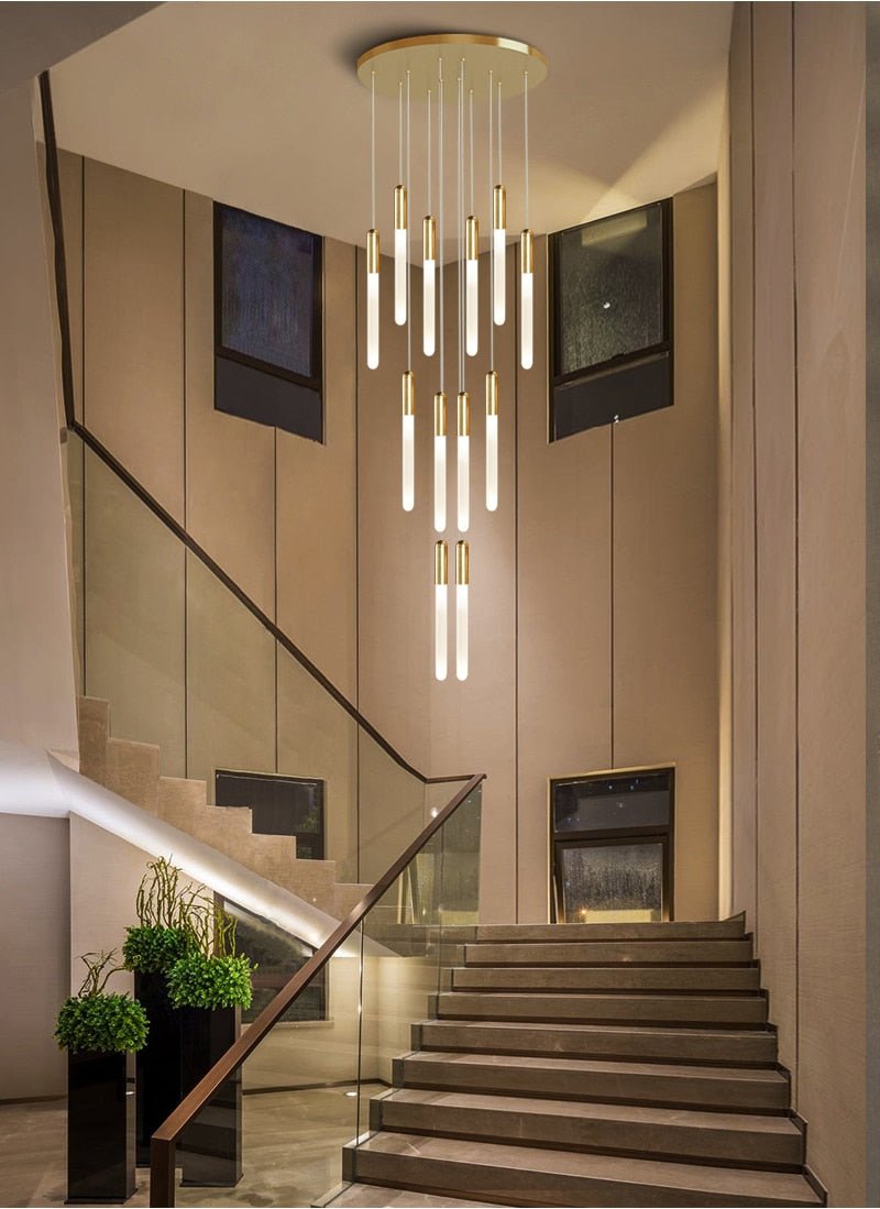 JC Gold/Black Long Hanging LED Chandelier for Staircase, Hallway, Lobby, Loft image | luxury lighting | home decor