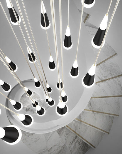 JC Golden/Black LED Hanging Meteor Rain Staircase Chandelier