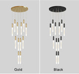 JC Gold/Black Long Hanging LED Chandelier for Staircase, Hallway, Lobby, Loft image | luxury lighting | home decor