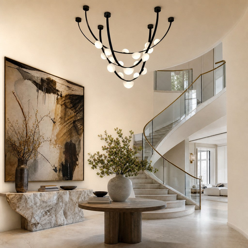 Dew Drops Alabaster LED Chandelier – Black White Warm Light