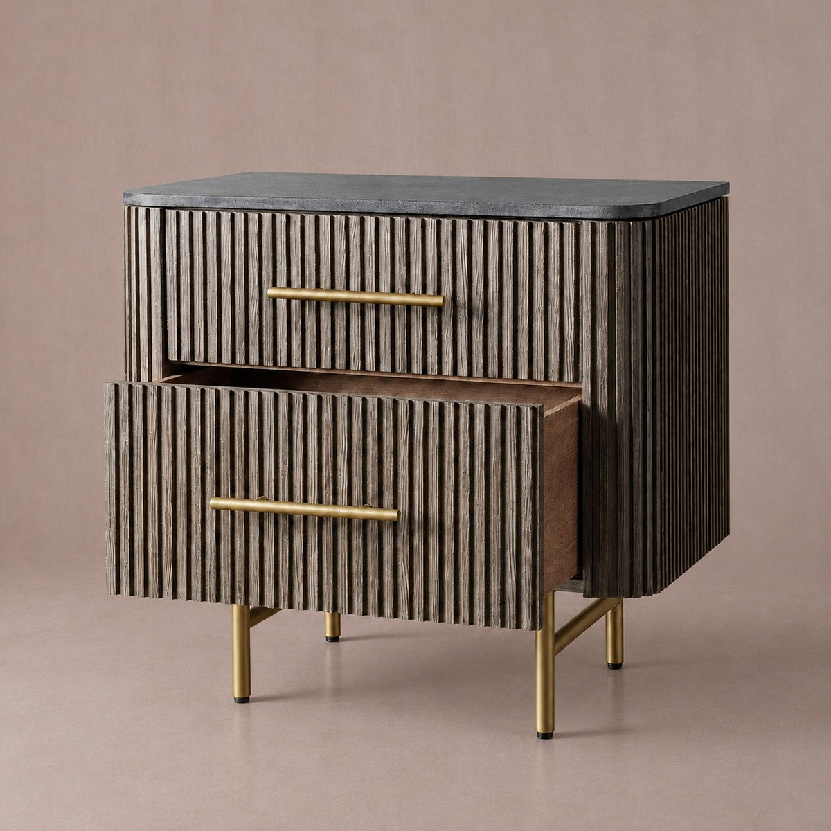 Double Drawer Bedside Chest with Stone Top