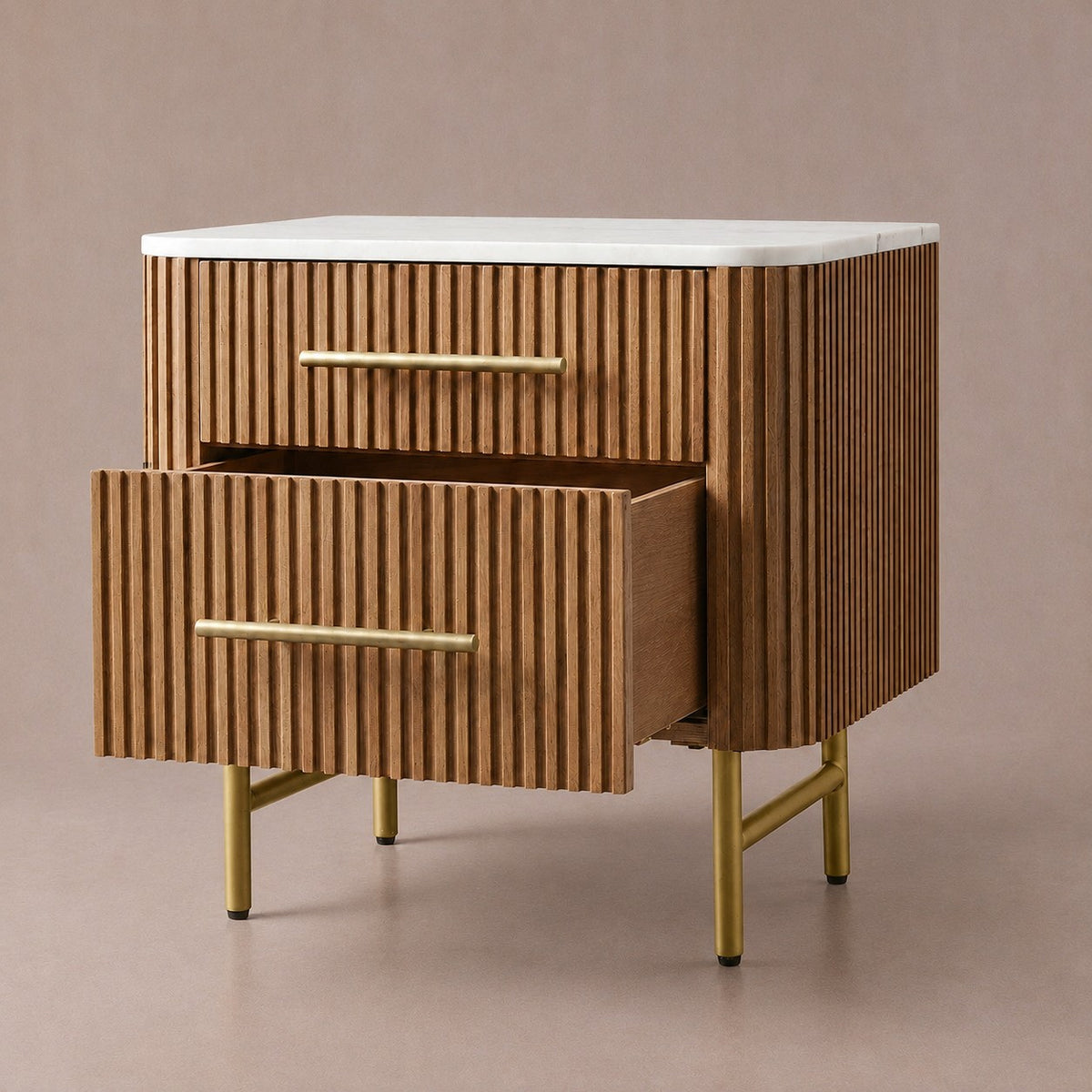 Double Drawer Bedside Chest with Stone Top