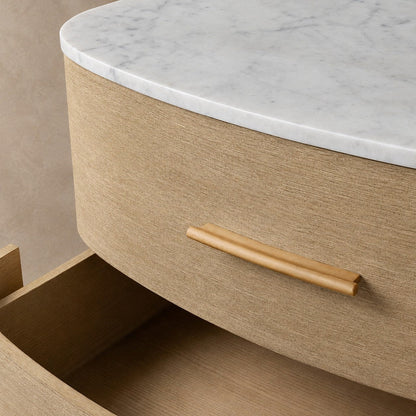 Two-Drawer Marble Top Bedside Table With Brass Pulls