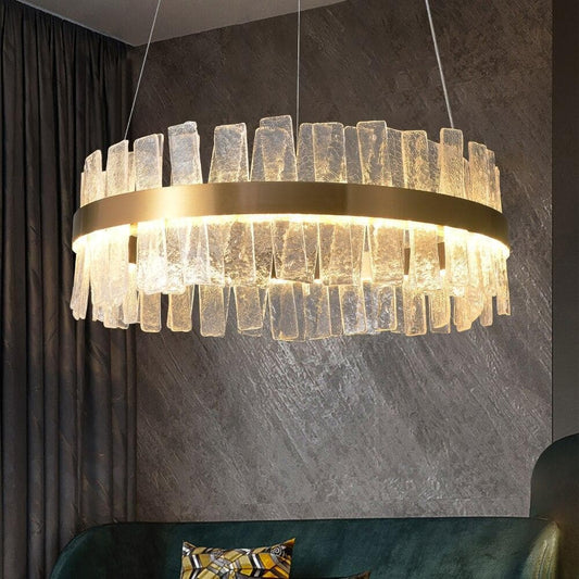 Flake Long Crystal Round Golden Lamp Body Modern Chandelier