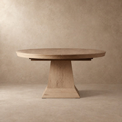 Round Oak Extension Dining Table with Leaves