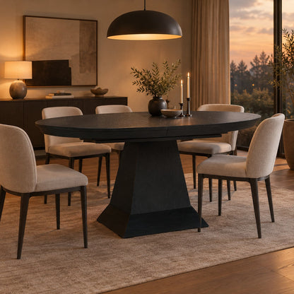 Round Oak Extension Dining Table with Leaves