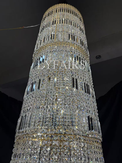 Oversized Art Designer Silver Crystal Long Ceiling Column Waterfall Chandelier