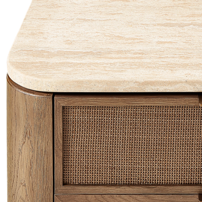 Happyarcadian Travertine Top Oak Bedside Table
