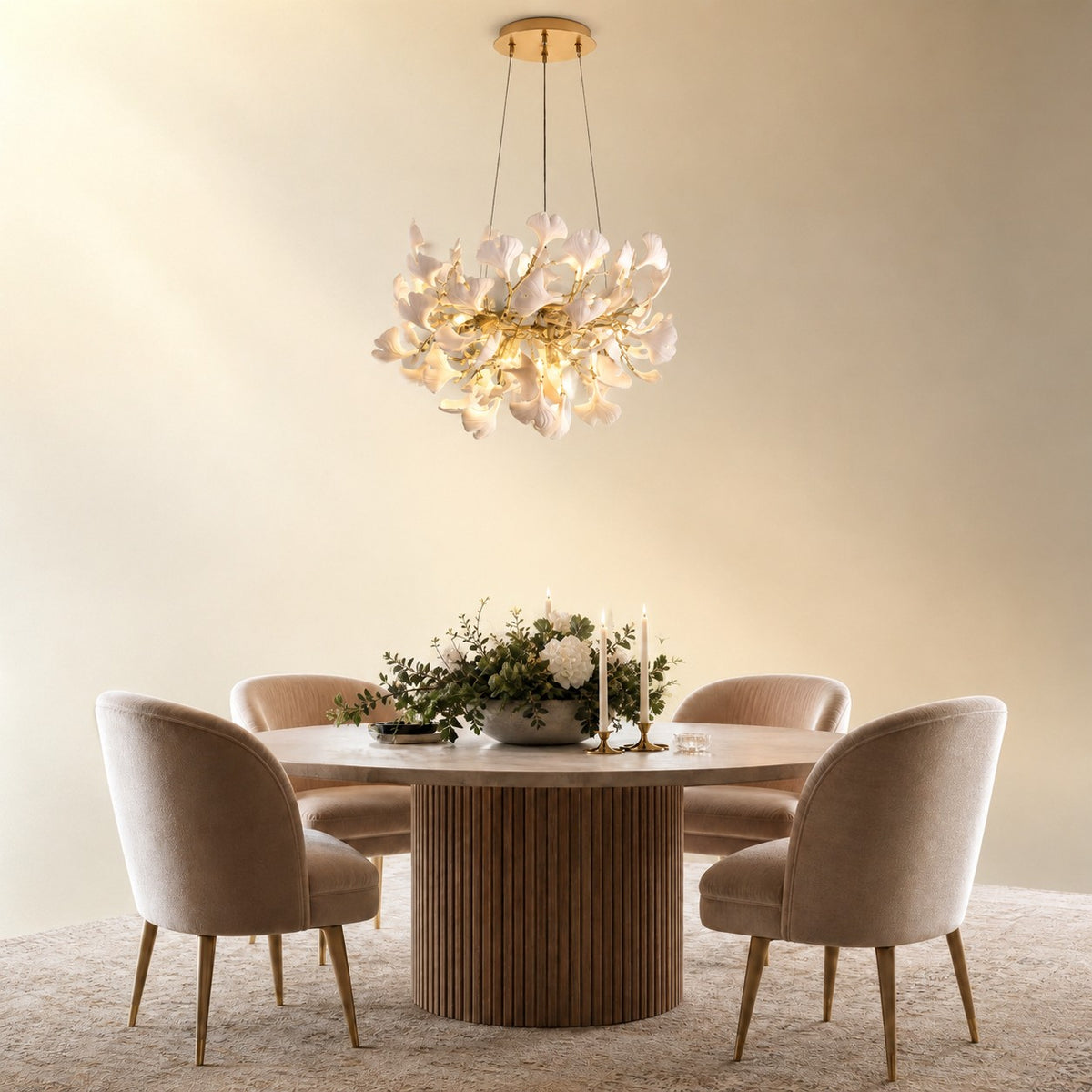 Elegant Ceramic Ginkgo Leaf Chandelier D600 - Matte Gold