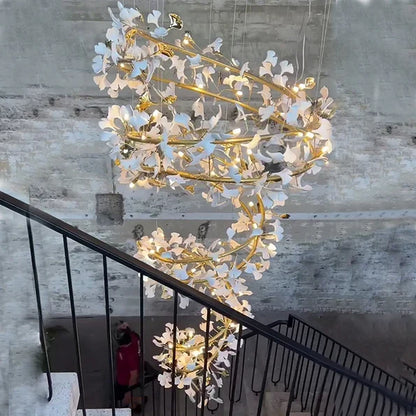 Art Design Ceramic Ginkgo Chandelier for Living Room/Staircase/Entryway/Foyer