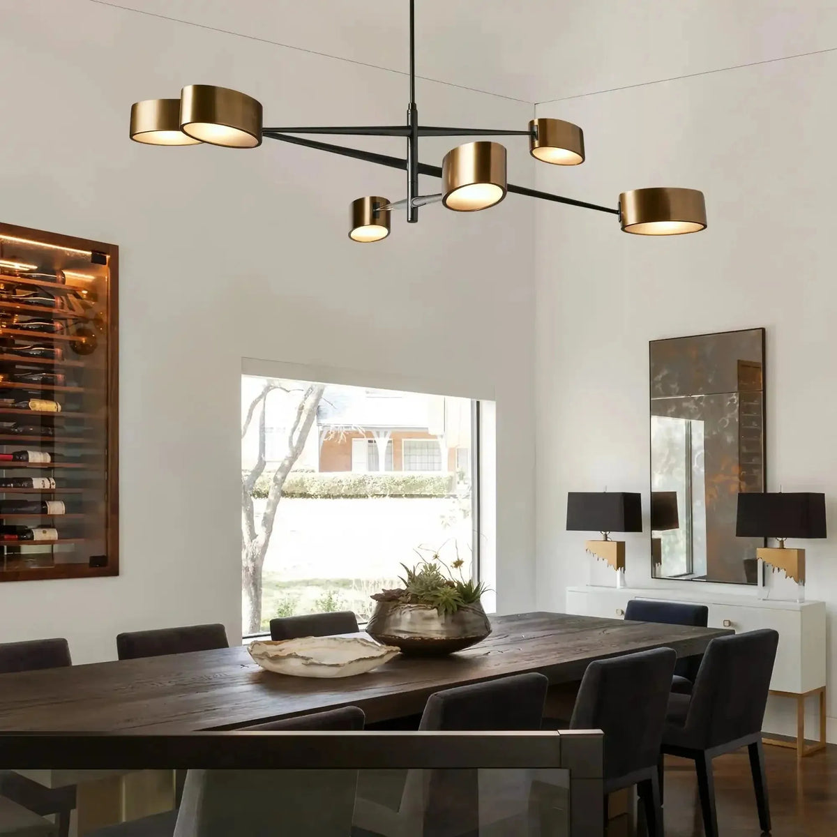Etoile Modern 6-Light Brass and Glass Adjustable Arm Chandelier