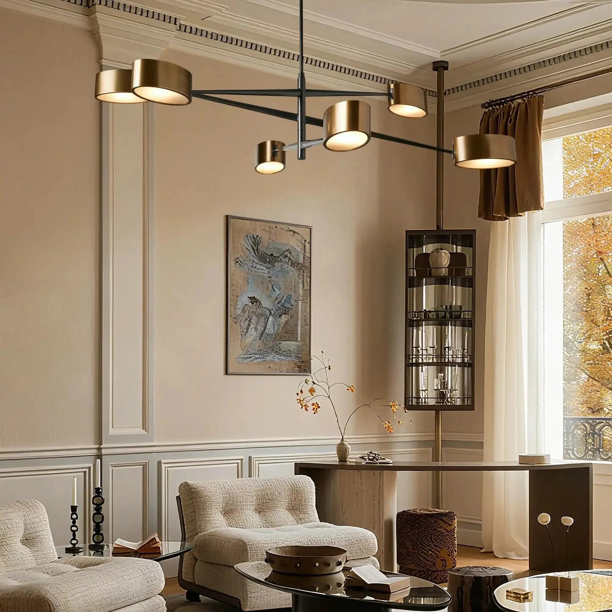 Etoile Modern 6-Light Brass and Glass Adjustable Arm Chandelier