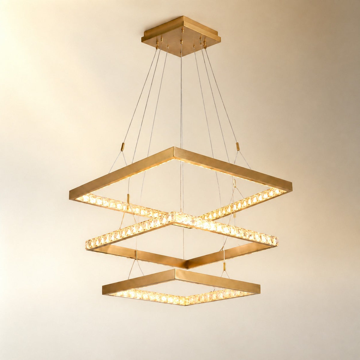 Evelan Triple-Tier Square Crystal Chandelier 40.9" W