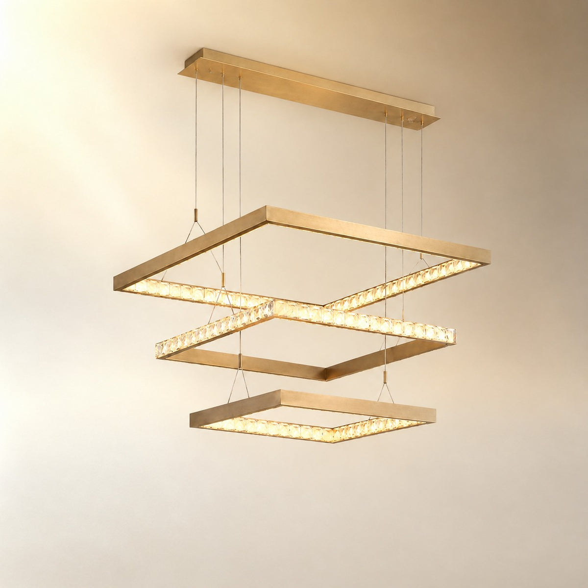 Evelan Triple-Tier Square Crystal Chandelier 40.9" W