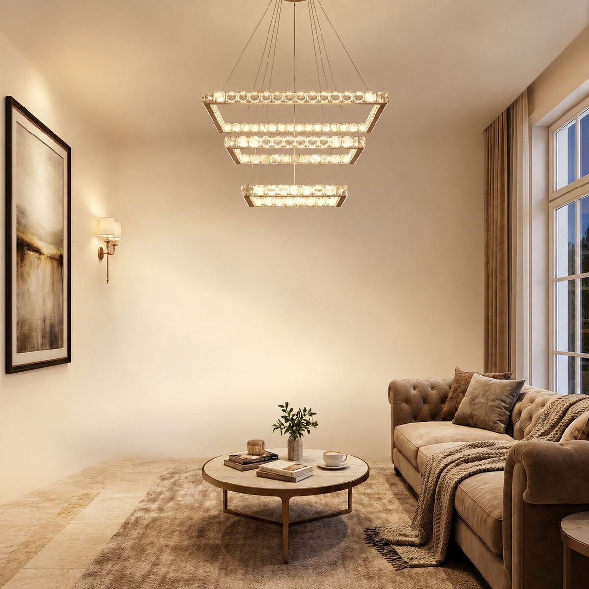 Evelan Triple-Tier Square Crystal Chandelier 40.9" W