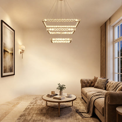 Evelan Triple-Tier Square Crystal Chandelier 40.9" W