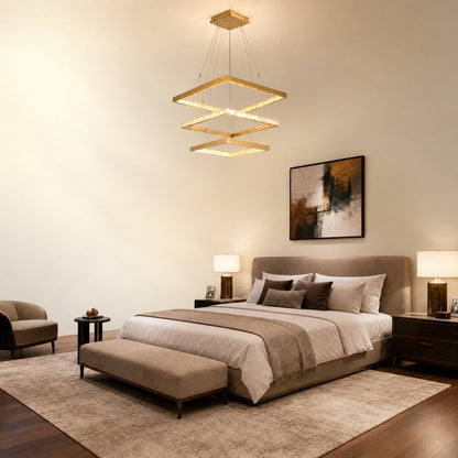 Evelan Triple-Tier Square Crystal Chandelier 40.9" W
