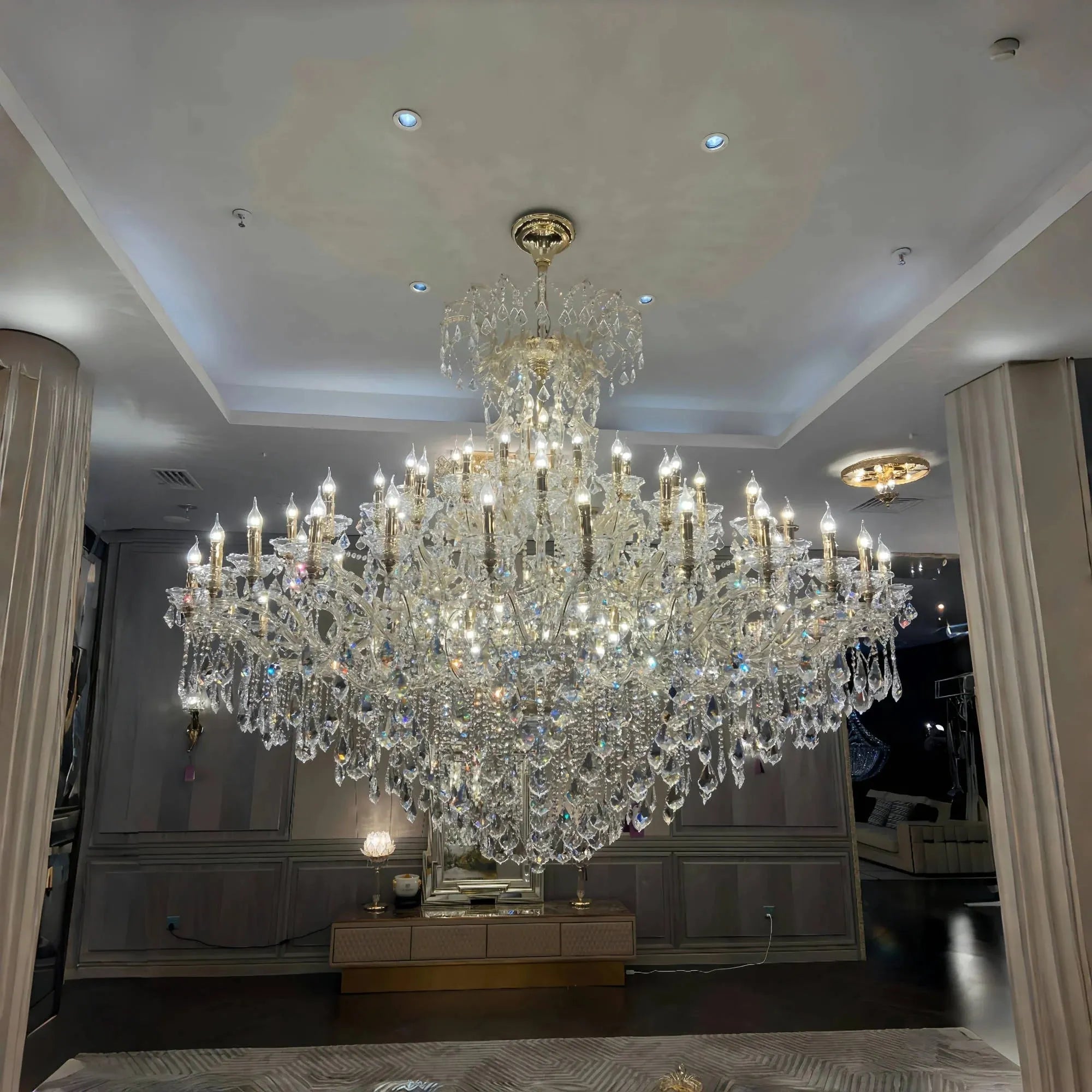 Extra Large Elegant Crystal Chandelier in Branch Style with Candle Layers for Stairs Living Room and Foyer