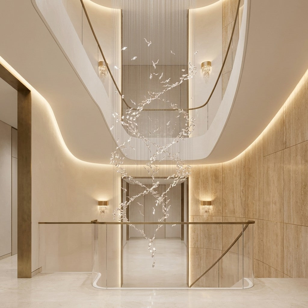 Extra Large Luxury Art Double Spiral Creative Crystal Chandelier For High-ceiling Foyer/Hallway/Entryway
