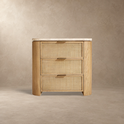 Happyarcadian Travertine Top Oak Bedside Table